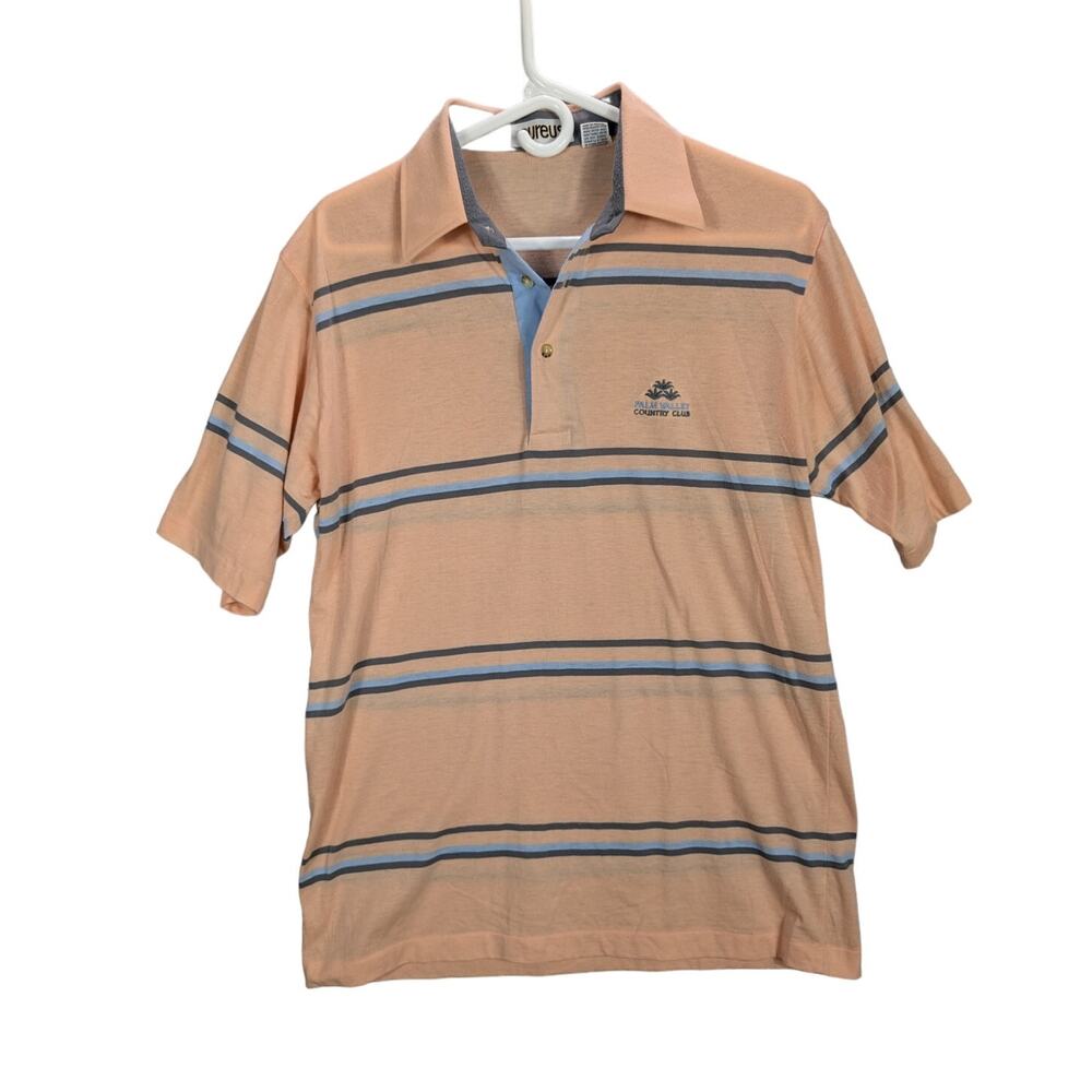 Vintage Aureus Shirt Mens Large Orange Stripes Palm Valley Country Club Golf
